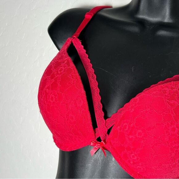 Victoria’s Secret Red Lace Push Up Bra 34DD Cut out Lace Accent Very Sexy - Picture 4 of 12